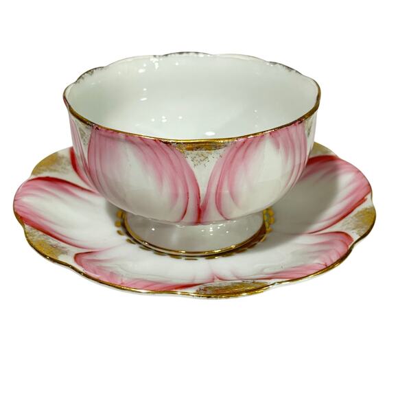 EW Princess Japan bowl & saucer set white pink gold lotus flower porcelain - Picture 2 of 9